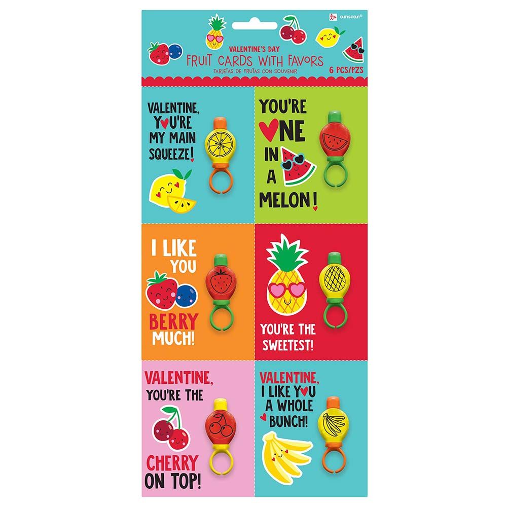 Fruit Valentine Cards With Bubble Ring 6pcs