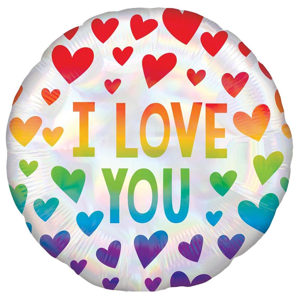 Valentines Iridescent Rainbow Hearts Foil Balloon 45cm