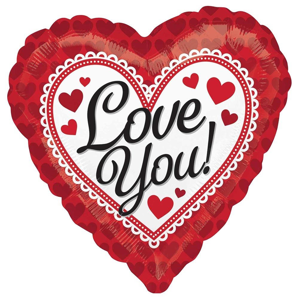 Valentines Love You Red Heart Border Foil Balloon