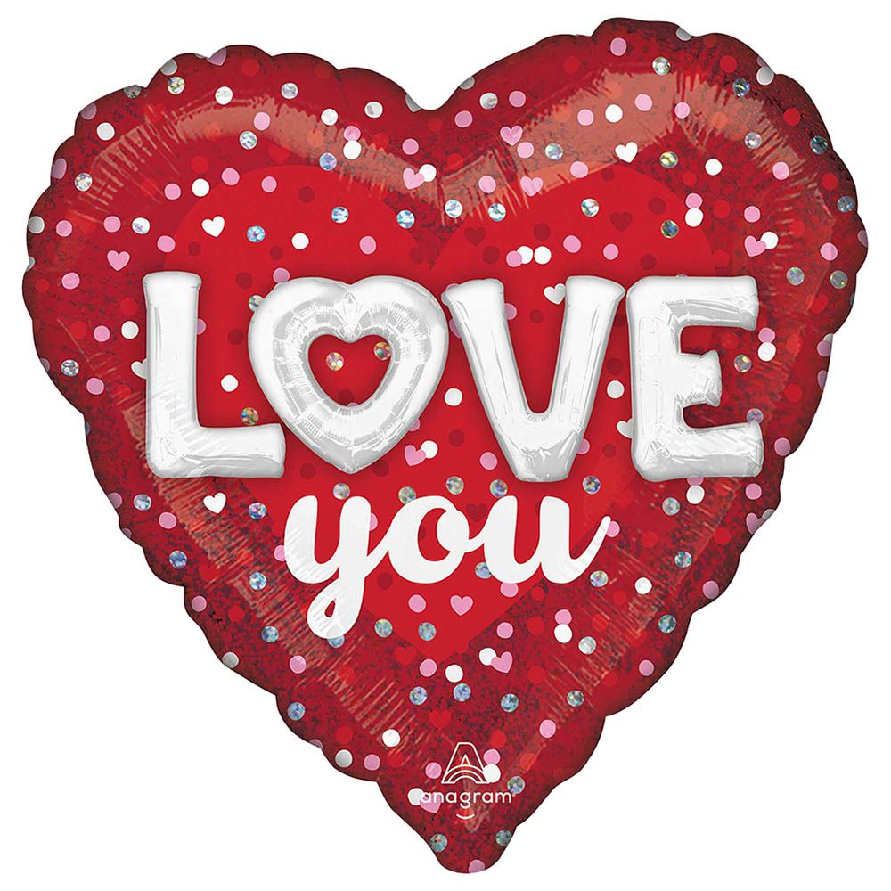 Party Centre - Love You Hearts & Dots Holographic Foil Balloon