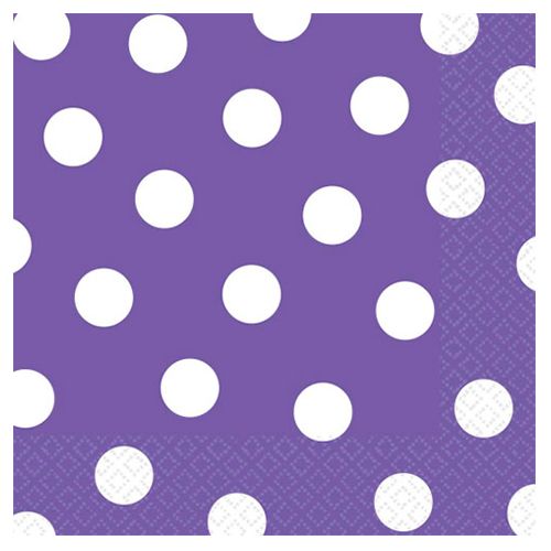 Amscan - White Polka Dots Beverage Tissues 16pcs - Purple