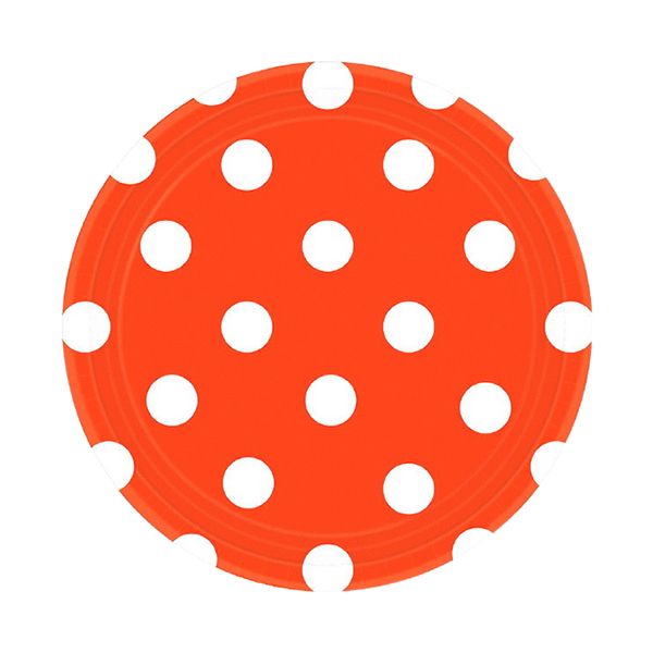 Amscan - Dots Round Party Paper Plates 7" 8pcs - Orange Peel