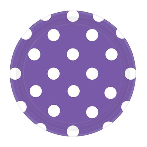 Amscan - White Polka Dots Paper Plates 7" 8pcs - Purple