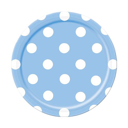 Amscan - White Polka Dots Paper Plates 7" 8pcs - Pastel Blue