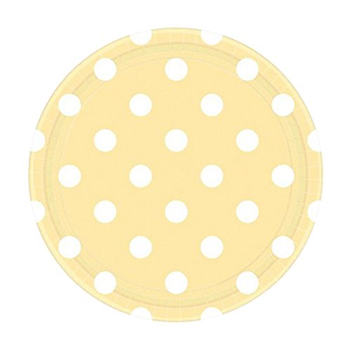 Amscan - Dots Round Paper Plates 7" 8pcs - Vanilla Creme