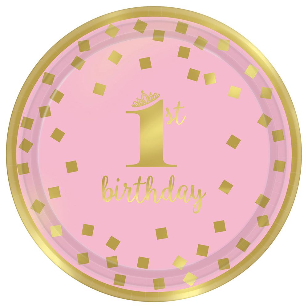 1st Birthday Girl Metallic 7" Paper Plates