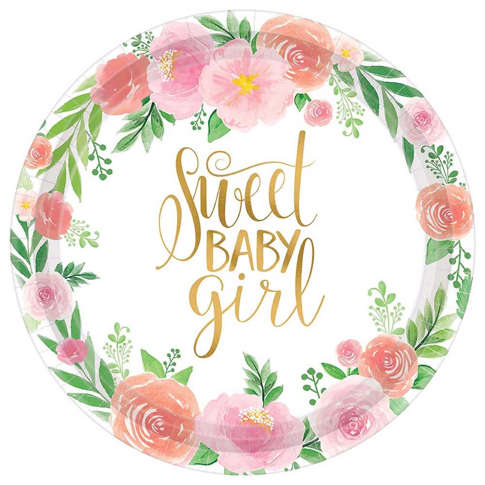 Amscan - Floral Baby Girl Paper Plates 7", 8pcs