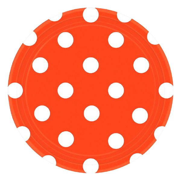 Amscan - Dots Round Party Paper Plates 9" 8pcs - Orange Peel