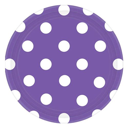 Amscan - White Polka Dots Paper Plates 9" 8pcs - Purple