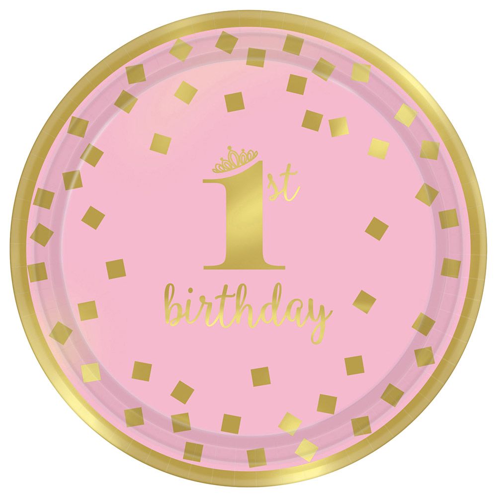 1st Birthday Girl - Metallic 9" Paper Plates