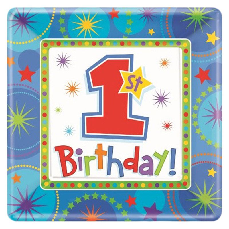 One-Derful Birthday Boy Square Plate - 8 pk