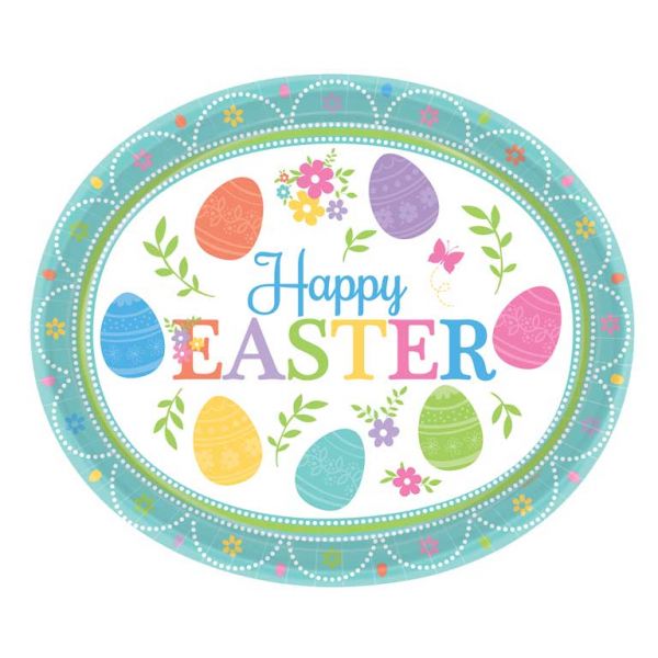 Lovely Easter Oval Paper Plates 12in - 8pcs