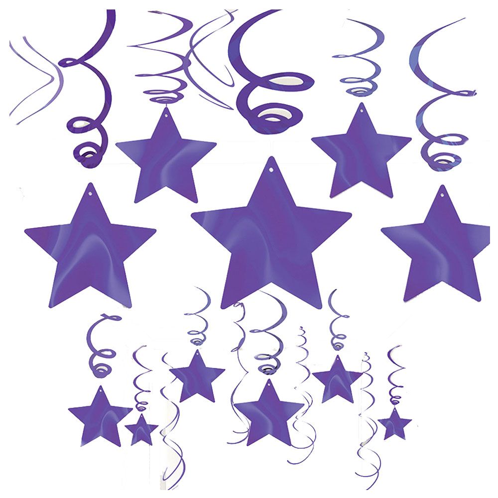 Amscan - Purple Shooting Star Swirl Decorations 24in, 30pc