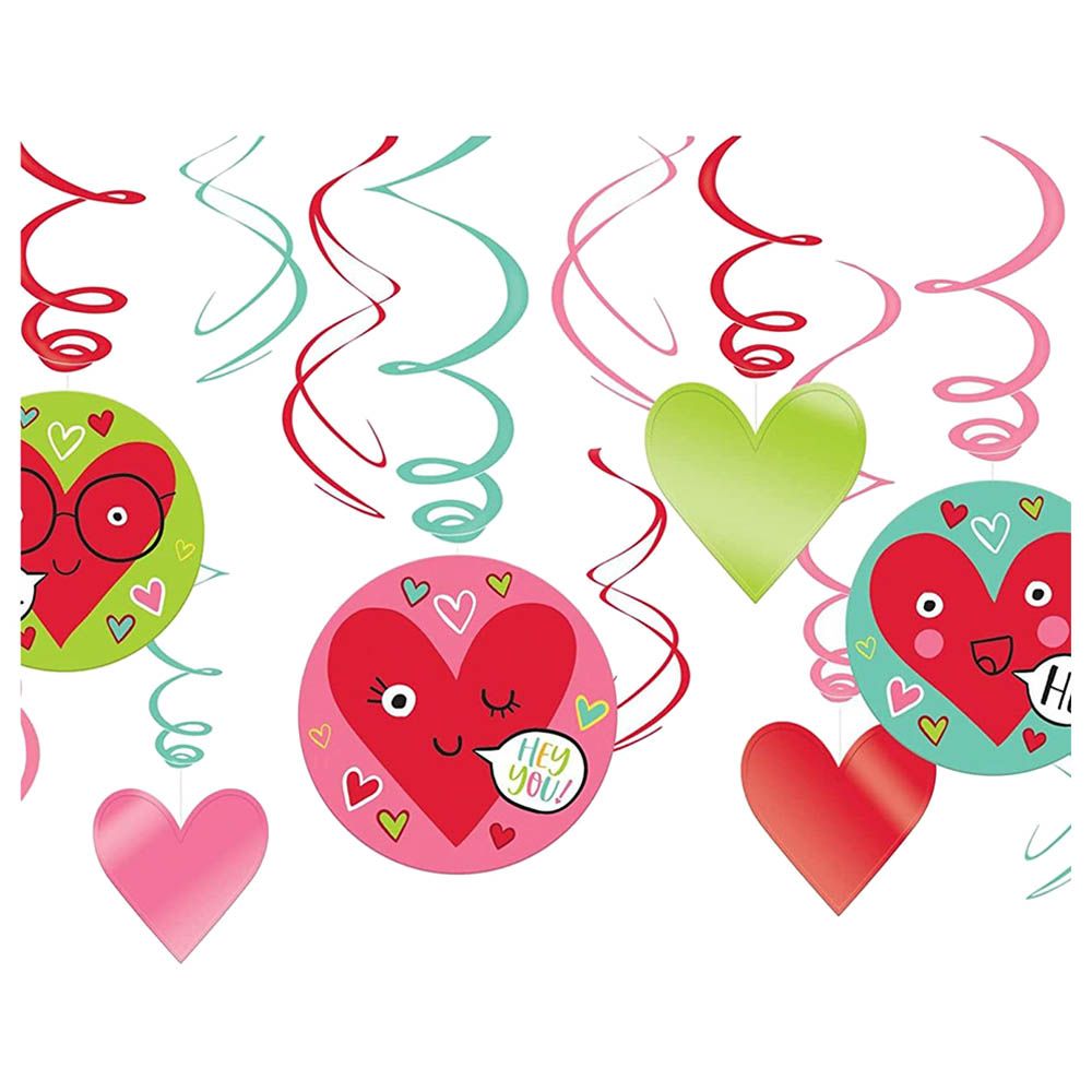 Party Centre - Heart Face Swirls Decorations - 12pc