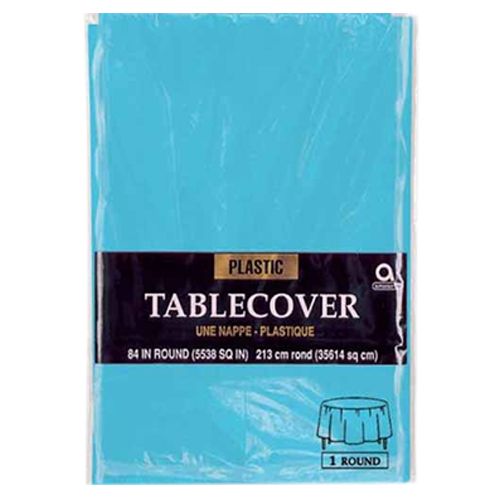 Amscan - Round Plastic Table Cover 84" - Caribbean Blue