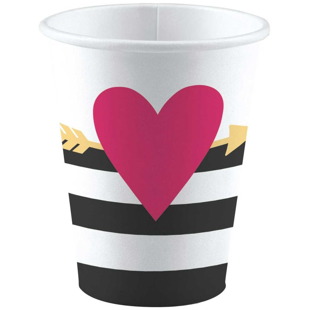 Valentines Everyday Love Big Heart Paper Cups 8pc-Set