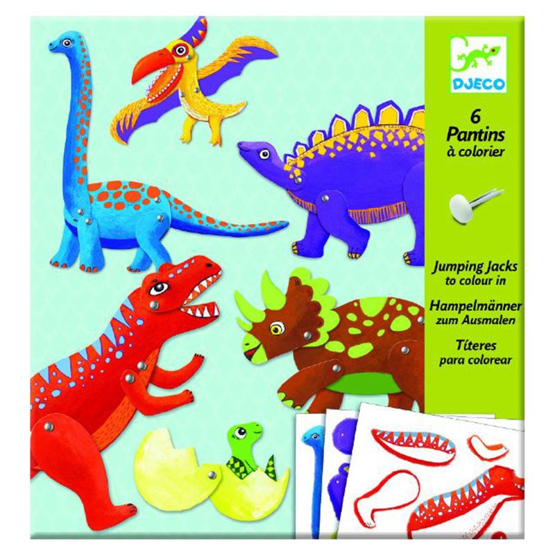 Djeco - 6 Dinosaur Puppet Paper Craft Kit