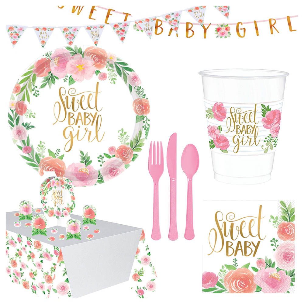 Party Center - Floral Baby Tableware Supplies For 8 Guests