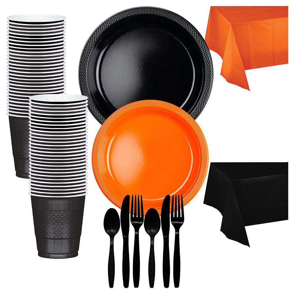 Party Centre - Tableware Kit For 20 Guest - Jet & Orange