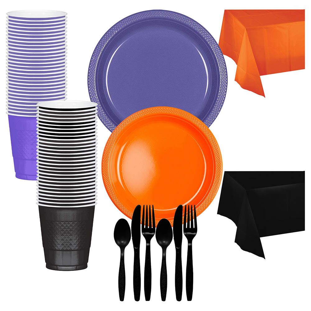 Party Centre - Tableware Kit For 20 Guest - Orange, Purple & Jet