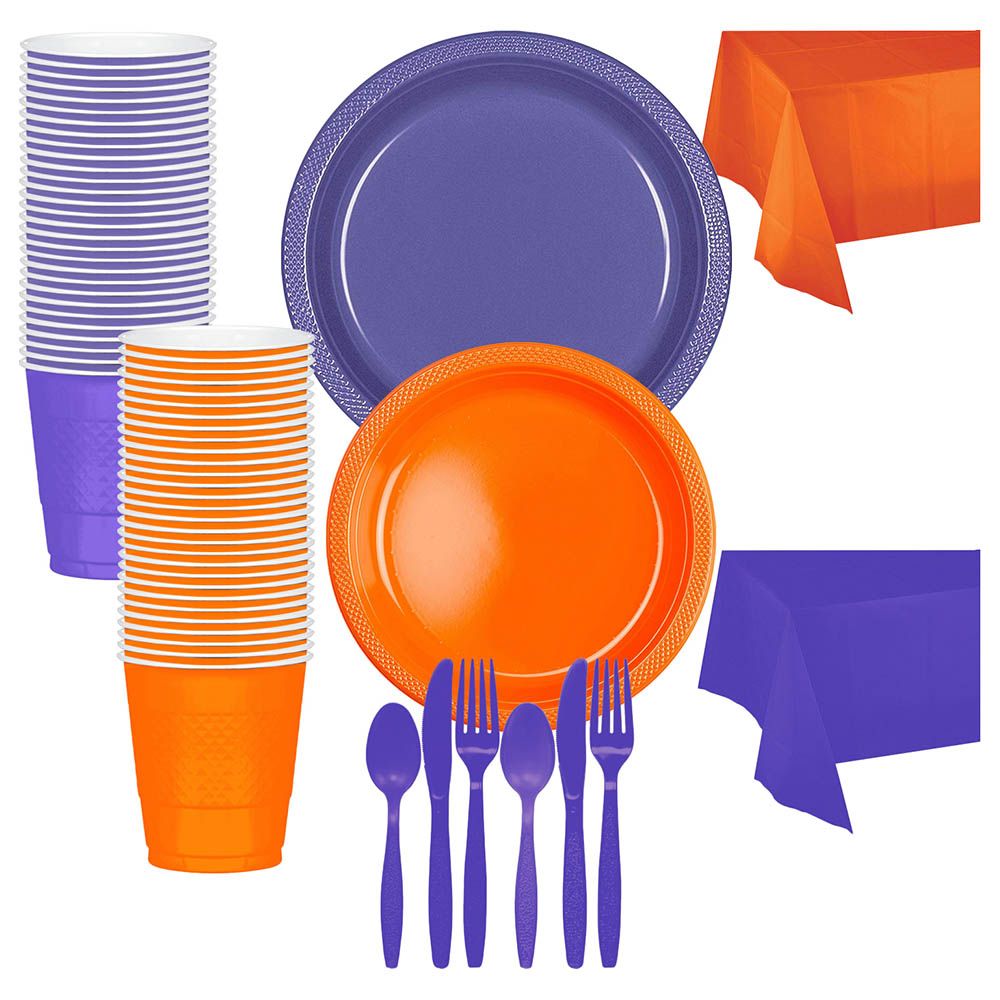 Party Centre - Tableware Party Kit For 20 Guest - Orange & Purple