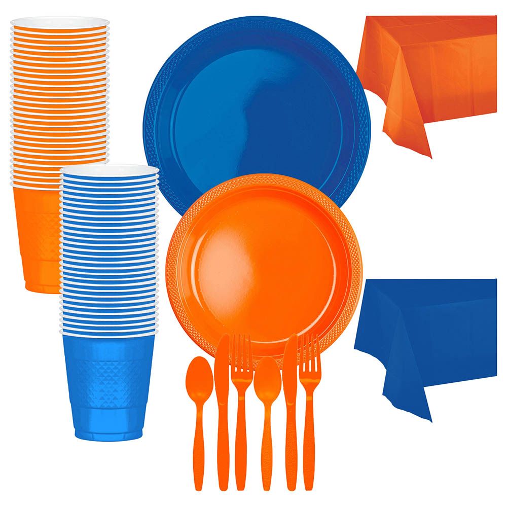 Party Centre - Tableware Kit For 20 Guest - Orange & Blue 