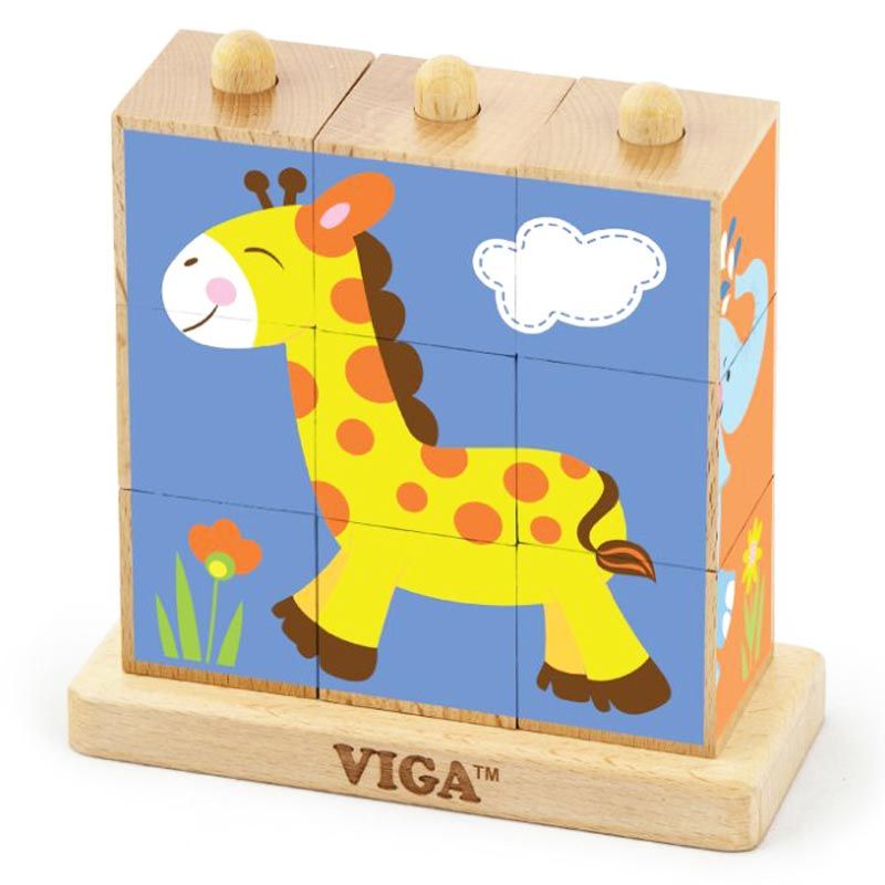 Viga - Stacking Cube Puzzle Wild Animals 9Pcs