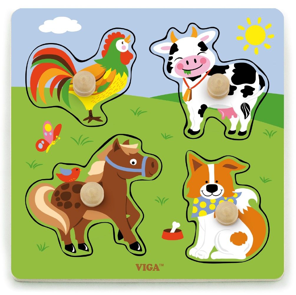 Viga - Big Wooden Knob Puzzle - Farm Animals