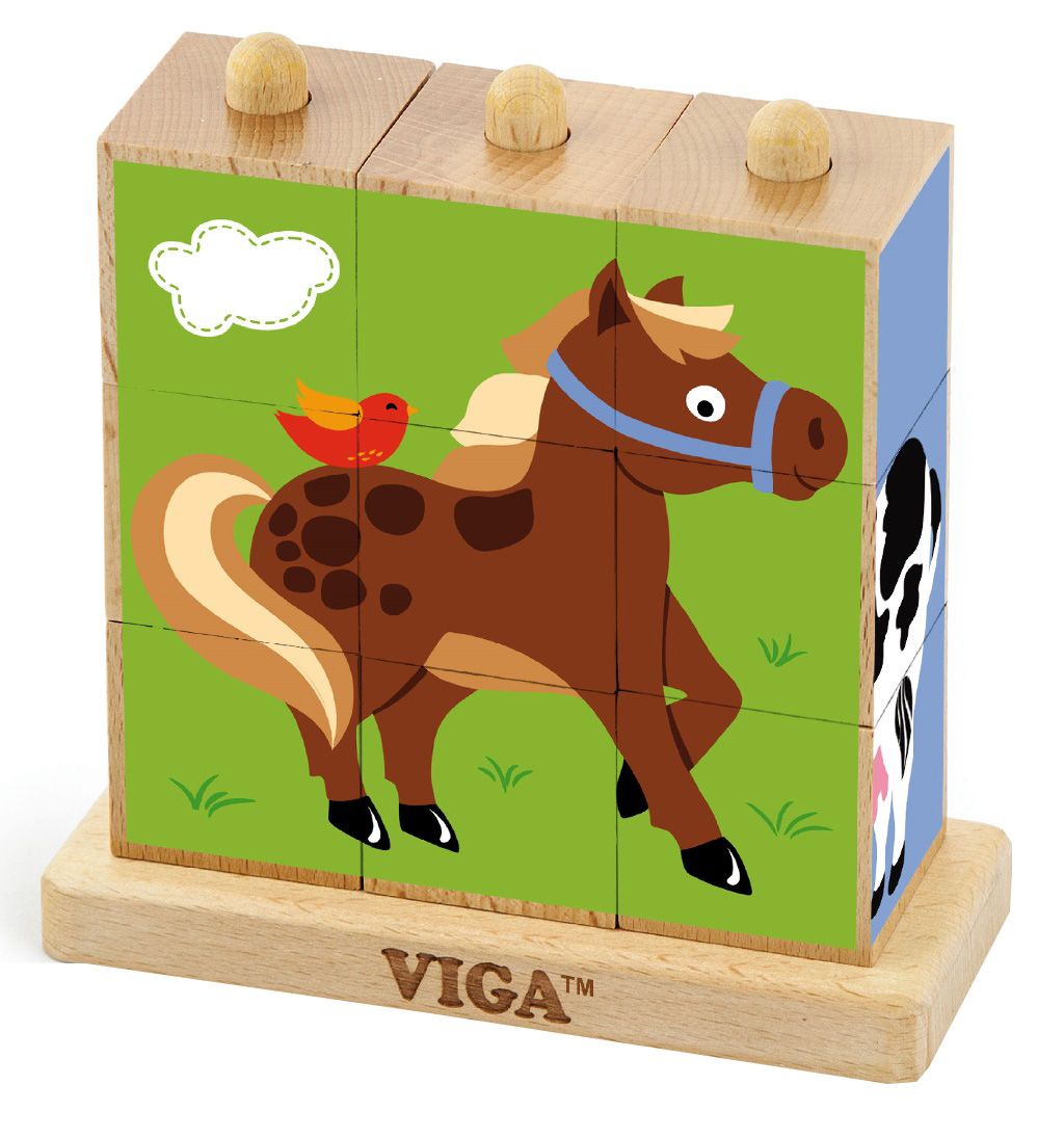 Viga - Stacking Cube Puzzle  - Farm Animals (9 Pcs)