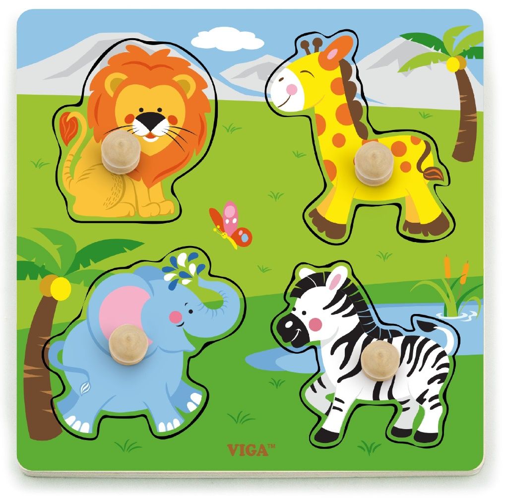 Viga - Big Wooden Knob Puzzle - Wild Animals