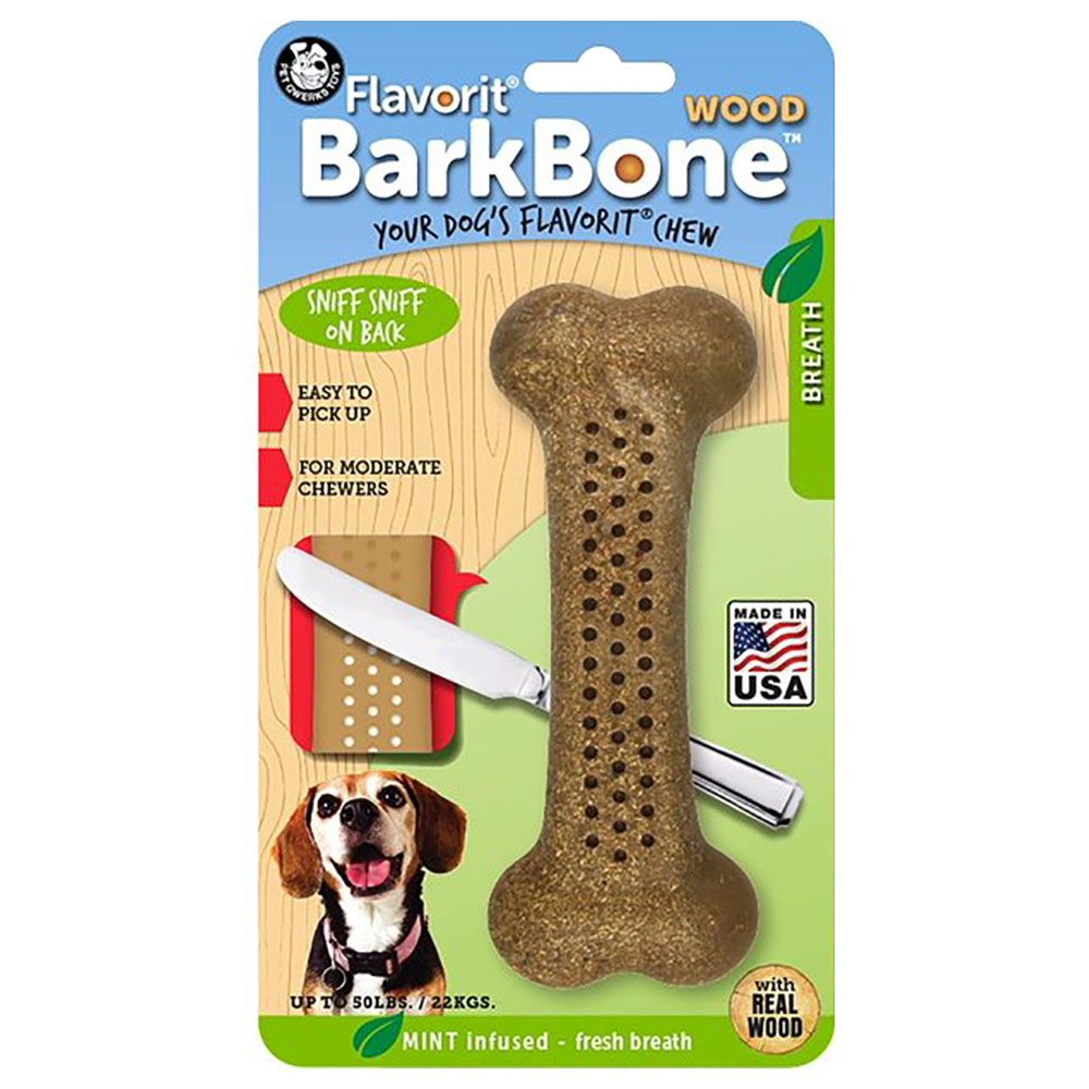 Petmate - Pet Qwerks Barkbone Wood Flavorit - Mint - Brown