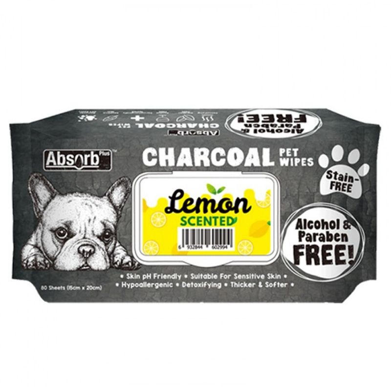 Absolute Pet Absorb Plus Charcoal Pet Wipes Lemon 80 sheets