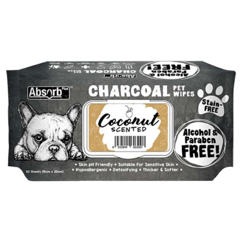 Absolute Holistic Pet Absorb + Charcoal Wipes Coconut 80sh