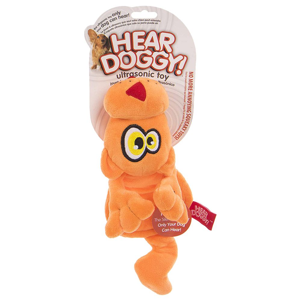 Hear Doggy - Flattie Cat Plush w/ Chew Guard Dog Toy - Orange