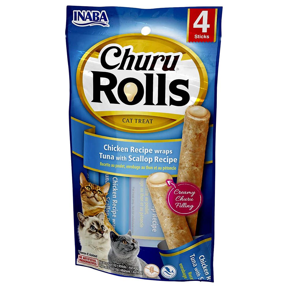 Inaba - Churu Chicken Wraps Tuna Sticks w/ Scallop Recipe for Cats - 40G - Pack Of 4