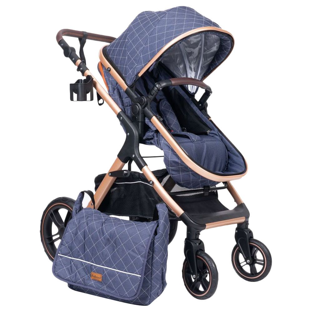 Belecoo - One Fold-To-Half Luxury Pram W/ Diaper Bag - Blue