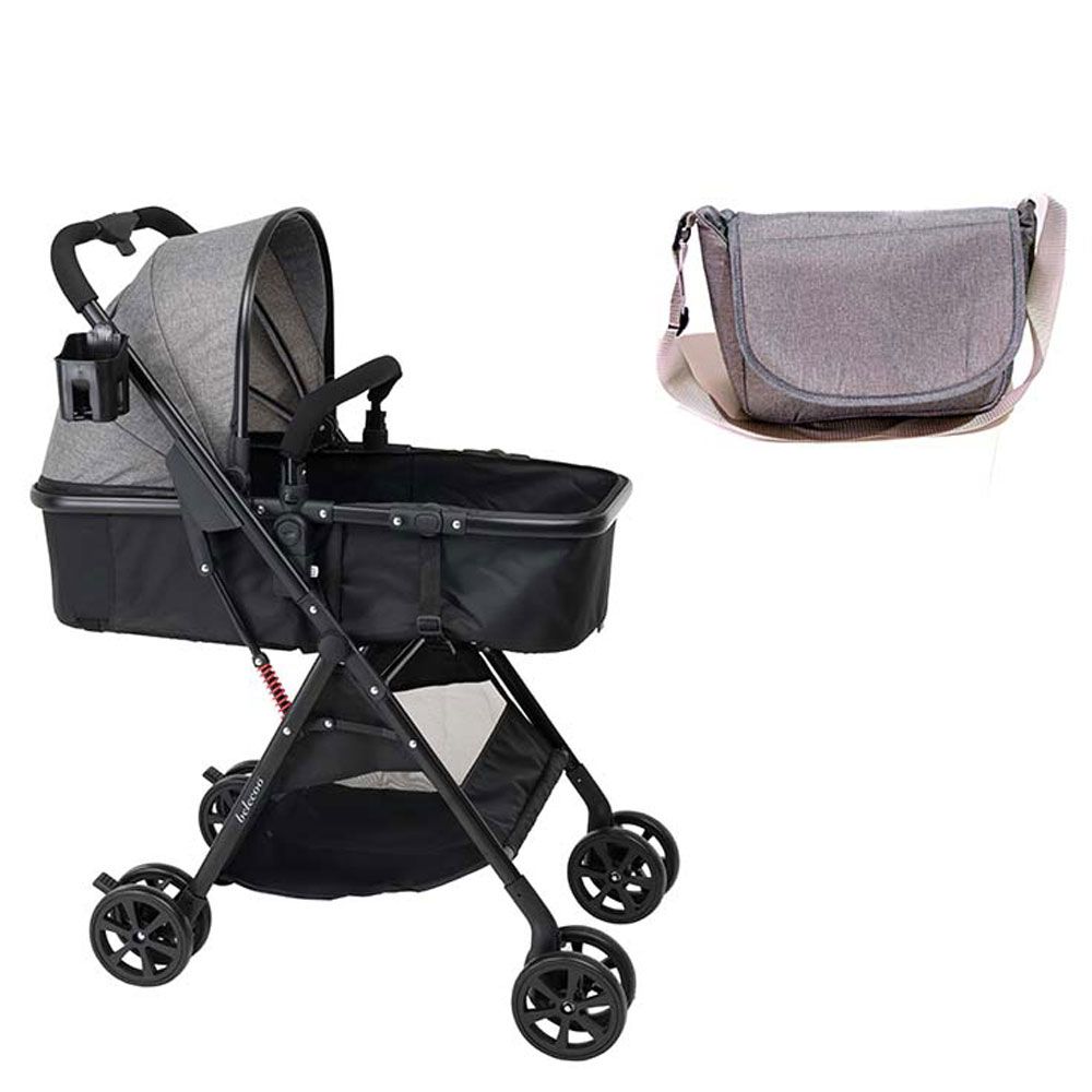 Uniqoo - 5 Portable Pram W/ Diaper Bag - Grey