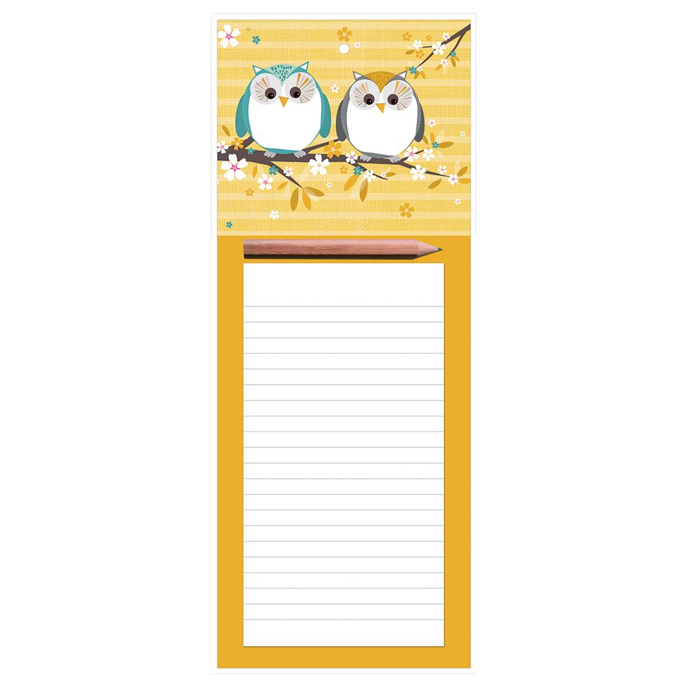 Otter House - Pair Of Owls Magnetic Memo Pad - Yellow