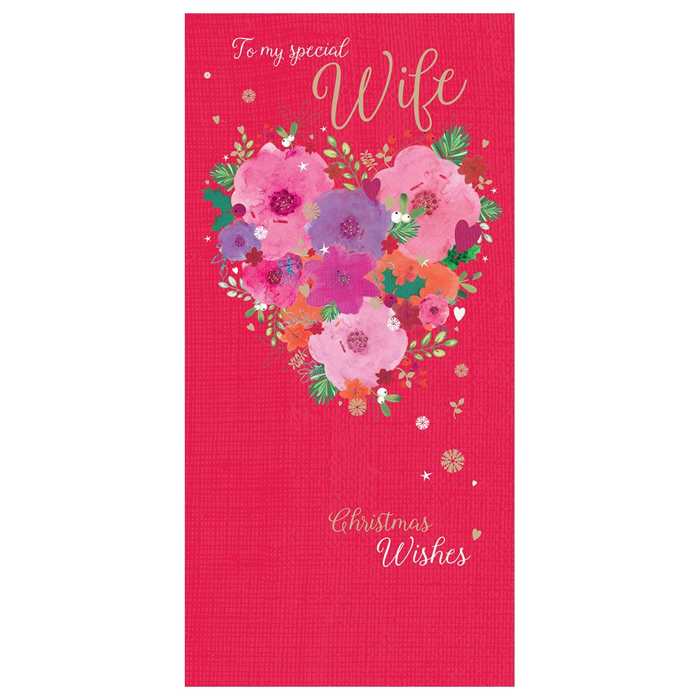 Otter House - Wishing Wife Floral Heart Christmas Card