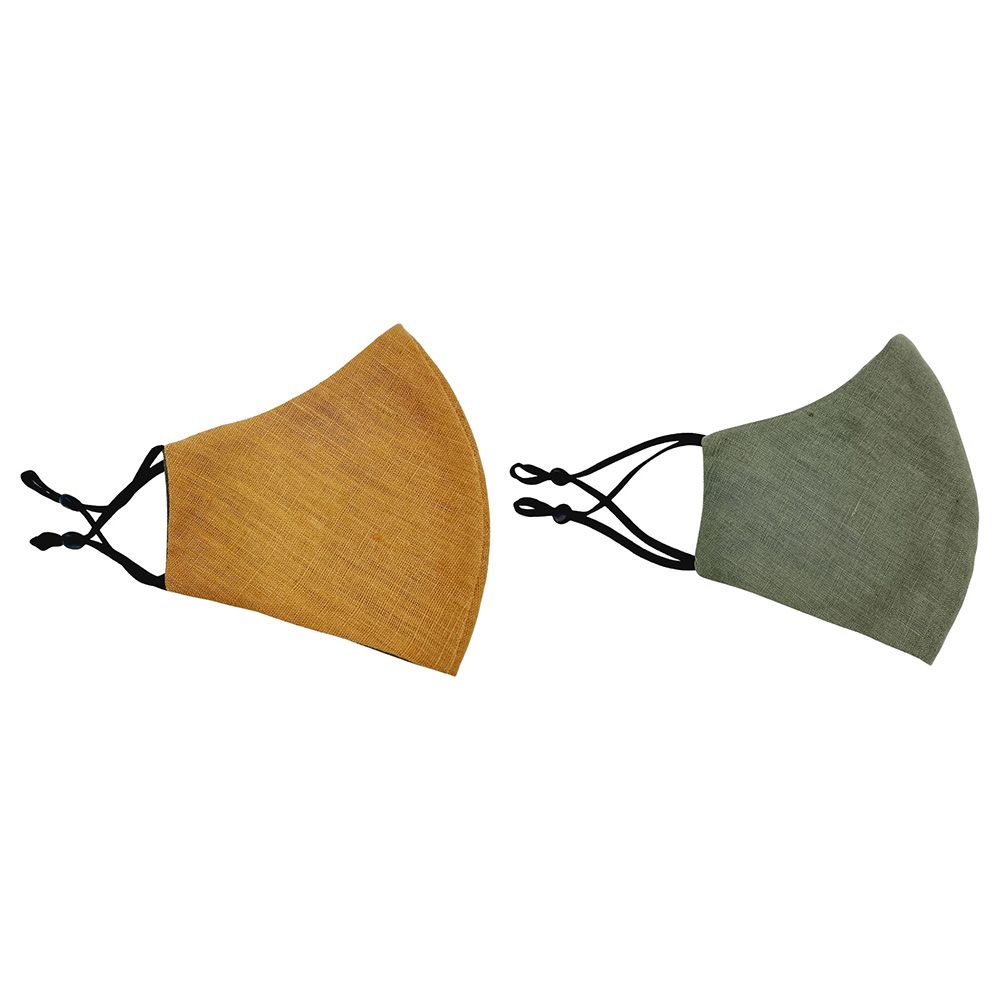 Wild Tribe - Linen Reversible Women Face Mask - Green & Mustard