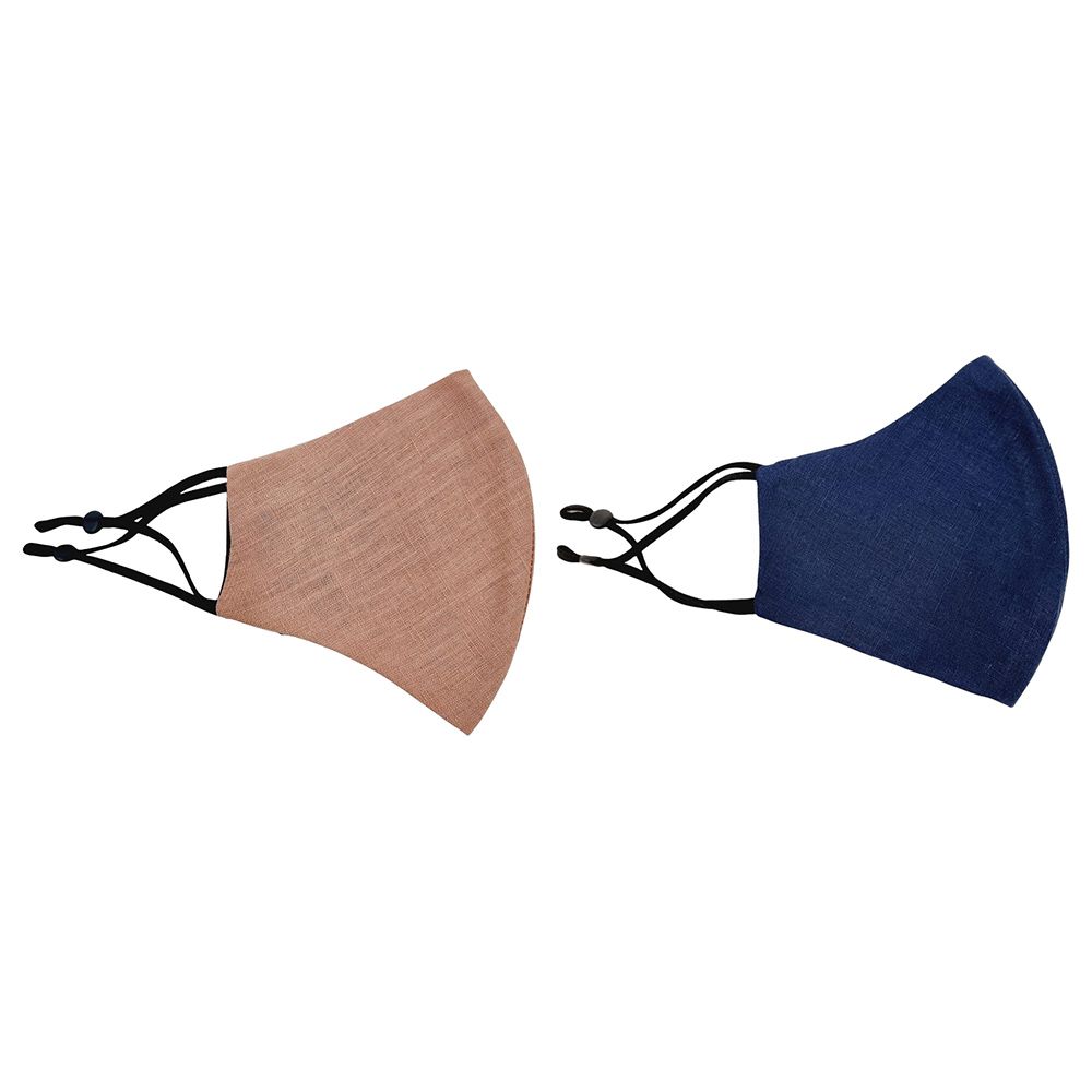 Wild Tribe - Linen Reversible Women Face Mask - Pink & Navy Blue