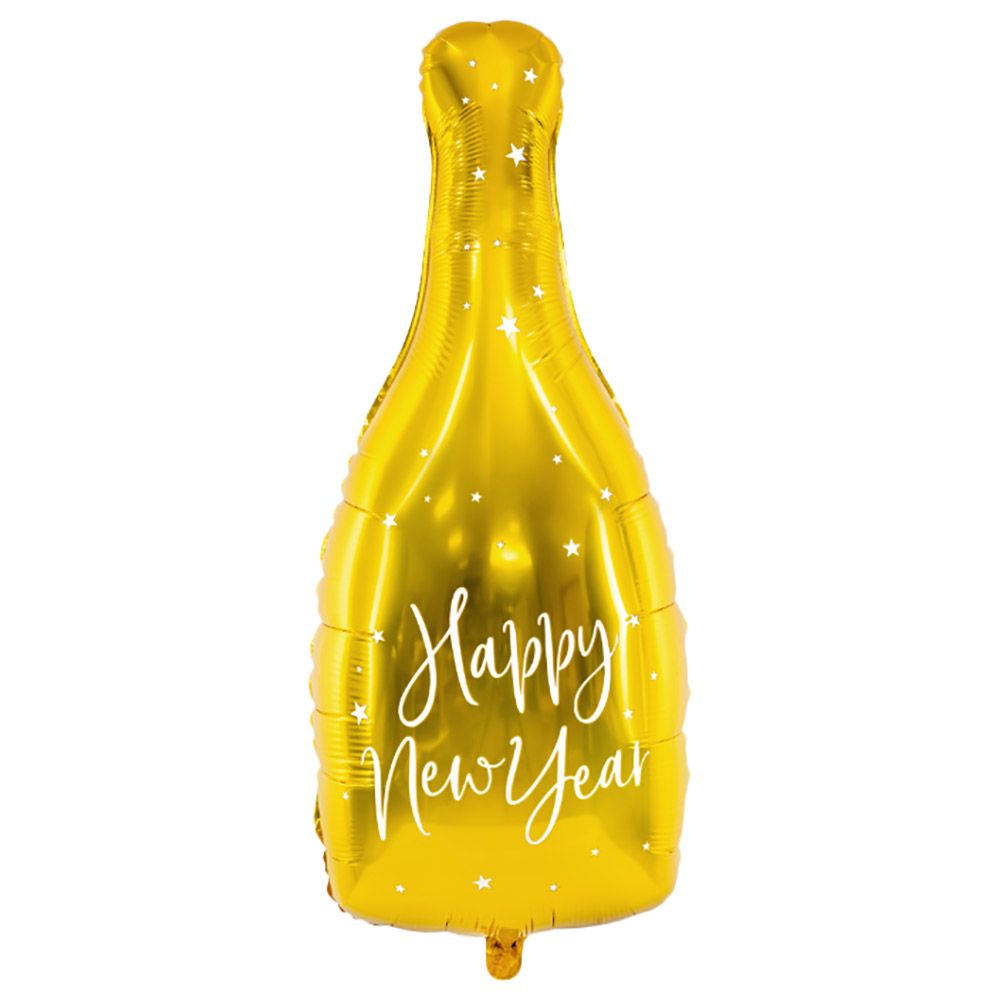 Party Deco - Happy New Year Bottle Shaped Foil Balloon - Gold