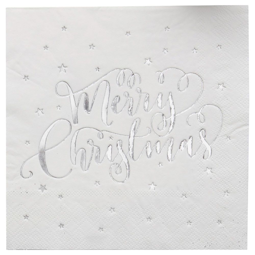 Ginger Ray - Metallic Star Merry Christmas Foiled Napkins -20pcs - Silver