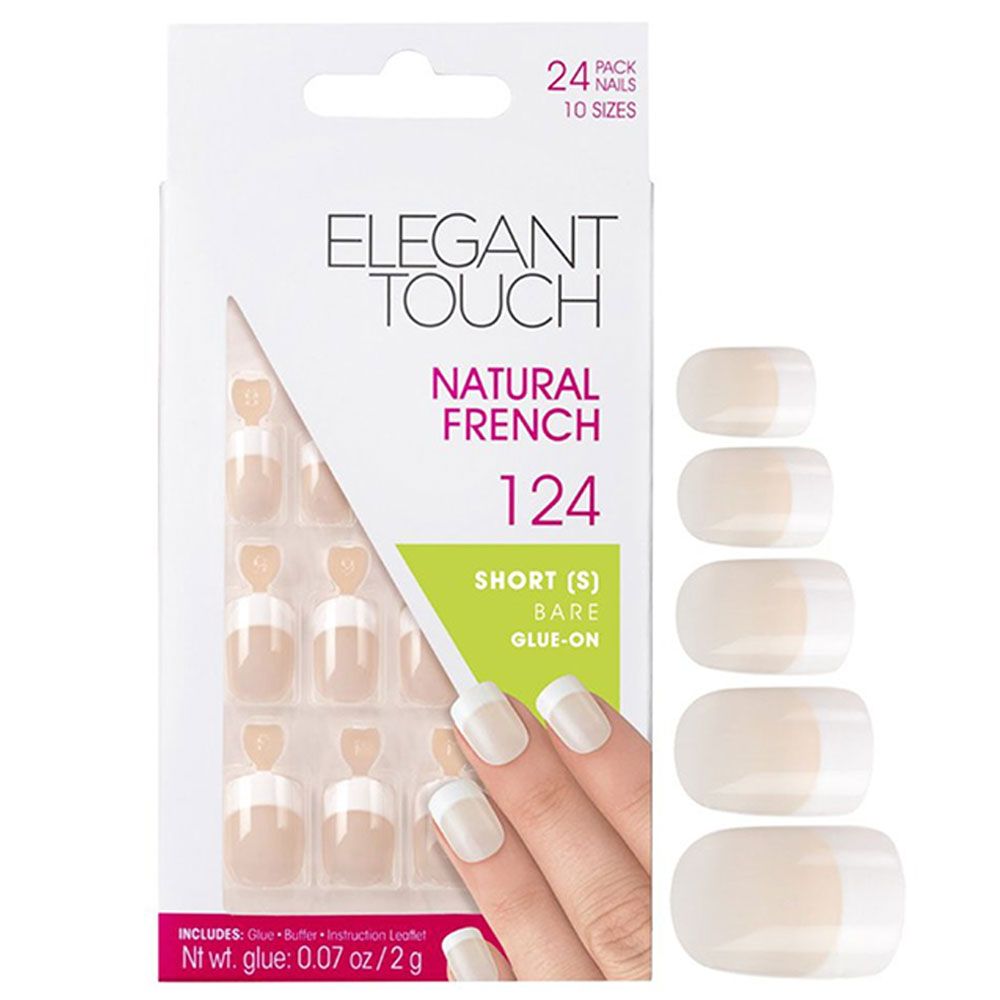 Elegant Touch - Natural French 124 Short Bare, 24 Nails