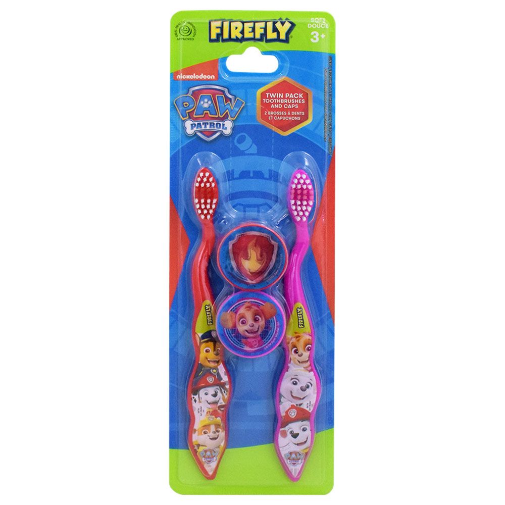 Firefly - Paw Patrol 2 Tooth Brush & 2 Caps Twin Pack