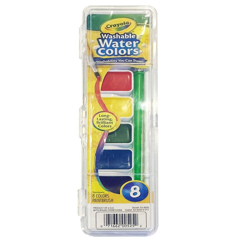 Crayola - 8 Washable Watercolor Pans w/ Plastic Brush