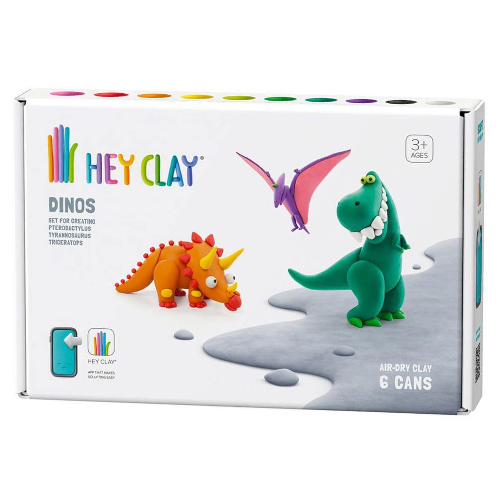 Hey Clay - DIY Dinos Plastic Modelling Air Dry Clay Kit - 6 pcs