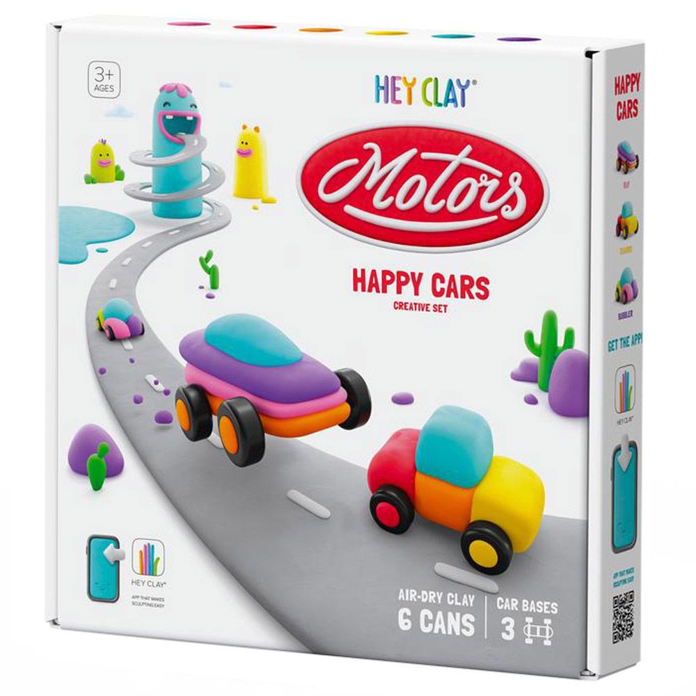 Hey Clay - Happy Cars Set Air Dry Clay Kit - 6pcs