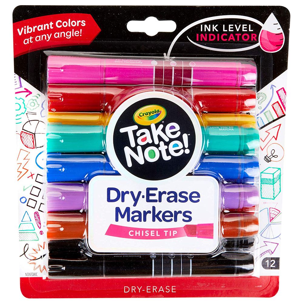 Crayola - Take Note Colored Dry Erase Markers, Pack of 12