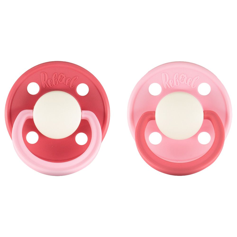 Rebael - Fashion Round Pacifier S1 0-6M - Pack of 2 - Flamingo/Lobster